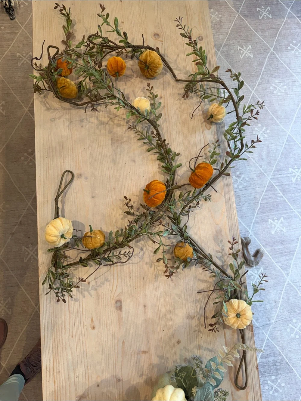 Set of 2 Fall Velvet Pumpkin Vine Garland